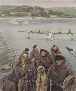 Stella Bowen: A Sunder­land Crew Comes Ashore at Pembroke Dock, 1945
