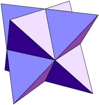 ✔ Das konkave Sterntetraeder mit 14 Ecken, 36 Kanten und 24 Flächen erfüllt wiederum mit '"`UNIQ--postMath-0000002A-QINU`"' den Eulerschen Polyedersatz.