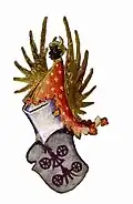 Wappen der Familie Carraresi mit dem Wappen von Franz dem Älteren, d.&nbsp;h. dem Sarazenen mit goldenen Hörner, goldenen Flügeln und rot-goldenem Harnisch