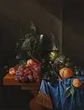 Stillleben mit Roemer, Trauben, Aprikosen und Orangen, sign., Öl auf Leinwand, 71,8 × 54,3 cm, Privatsammlung (?)