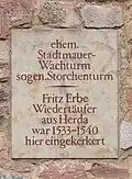 Gedenktafel für Fritz Erbe am Storchenturm in Eisenach