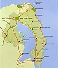 Lage an der Meerenge von Strangford (durch roten Stern markiert)