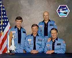 v. l. n. r. Donald Peterson, Paul Weitz, Story Musgrave, Karol Bobko