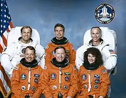 v. l. n. r. Vorne: Blaine Hammond, Richard Richards, Susan Helms; Hinten: Mark Lee, Jerry Linenger, Carl Meade