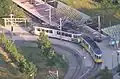 Zug aus zwei vier­achsi­gen Ge­lenk­trieb­wa­gen in Stutt­gart