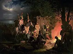 Biwak der polnischen Ulanen bei Wagram 1809. Öl auf Leinwand 82 × 109 cm, 1859, Nationalmuseum Warschau, Deposit im Kreismuseum Radom.