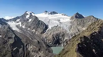 Wilder Pfaff (links), Zuckerhütl (Mitte), Aperer Pfaff (rechts) von Norden