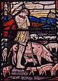 Detail aus dem Fenster mit sechs Szenen zum Gleichnis vom verlorenen Sohn in der St Mary’s Church in Lanark