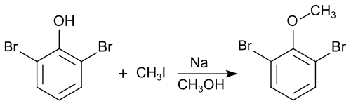 Herstellung von 2,6-Dibromanisol aus 2,6-Dibromphenol durch Methylierung mit Methyliodid und Natriummethanolat