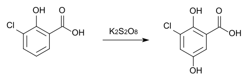 Synthese von 3-Chlorgentisinsäure aus 3-Chlorsalicylsäure.
