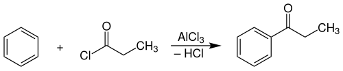 Synthese von Propiophenon durch Friedel-Crafts-Acylierung von Benzol mit Propionylchlorid