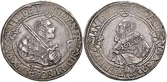Kurfürst Johann Friedrich der Großmütige und Herzog Georg, Guldengroschen 1536, Münzstätte Buchholz