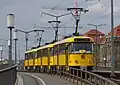 Eine Traktion von 3 Tatra T4D-MT auf der Carolabrücke