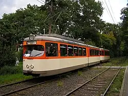 GT&nbsp;6 (M-Wagen) 102 (ex 602) mit m-Beiwagen 1804 in Frank­furt am Main