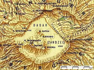 Tengger-Gebirge. Ausschnitt aus einer 1924 veröffentlichten Touristenkarte im Maßstab 1&nbsp;:&nbsp;200.000