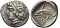 Thasischer Hemiobolus, Silber, etwa 411-340 v. Chr. (Le Rider: Thasiennes 13), SNG Kopenhagen 213039, (7&nbsp;mm, 0.28 g)