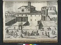 Die Kirche Santa Croce in Gerusalemme mit dem Rest des Amphitheatrum Castrense