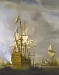 Die Royal Sovereign mit einer königlichen Yacht, Gemälde von Willem van de Velde der Jüngere (1703)