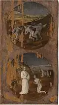 Noah’s Arche auf dem Berg Ararat, (Rückseite: Menschheit bedrängt durch Teufel)