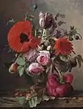 Mohn, Tulpen und Rosen in einer Vase