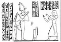 Tjeri vor Osiris-Wennefer mit Maat, Ostwand der nördlichen Kammer, Zeichnung von Cecil Firth, Freda Firth[6]