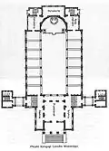 Der Grundriss der Synagoge gliederte sich in den rechteckigen Hauptsaal und die quadratische Vorhalle.