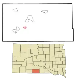 Lage von St. Francis im Todd County (unten) und in South Dakota (oben)