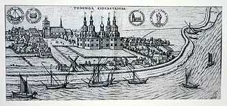 Unbekannter Künstler: Tönninger Schloss, Kupferstich 17,5 cm × 39,5 cm, 1598