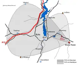 Wirkungsraum der 8 Geschütze der Festung