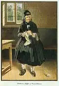 Wommelshausen, Strumpfstrickerin in Alltagstracht mit „Dellmutsche“