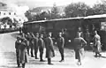 Kaiser Karl I. wird bei einer Fahrt mit der Fleimstalbahn in Cavalese empfangen, um 1918