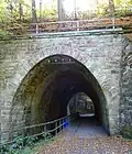 Tunnel westlich der Papiermühle unter der Bahnstrecke Weimar–Gera. Hauptwanderweg im Tal. (Blick nach Südwesten)
