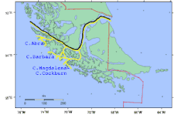 Chilenisches (schwarz) und argentinisches (gelb) Verständnis der Magellanstraße