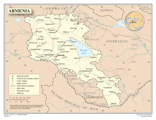 Armenien, die Grenze zu Iran unten