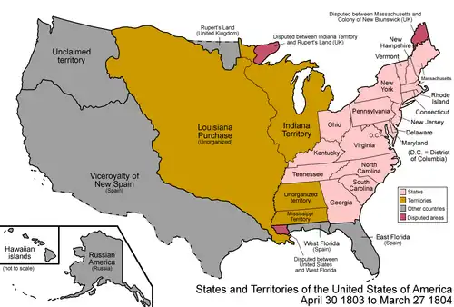 Die Vereinigten Staaten nach dem Louisiana Purchase 1803