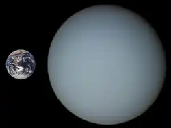 Größenvergleich zwischen Erde (links) und Uranus
