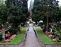 Blick vom Krematorium zum Eingang Taborweg