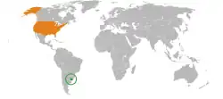 Lage von Uruguay und Vereinigte Staaten