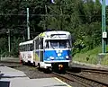 Tatra T2 in Heck-an-Heck Doppeltraktion an der Haltestelle Nová Ruda (2006)