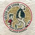 Einwickelpapier für Orangen aus Valencia, Spanien, mit einer Darstellung von Vater und Sohn