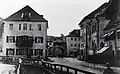 Aufnahme des Tores beim Abriss 1875. Im Vordergrund die noch nicht überdeckte Stadtmoosach.