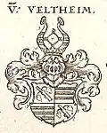 Kombiniertes Wappen der braun­schweig­ischen Familie von Veltheim mit denen von Sambeleben