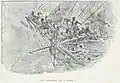 Vence auf seinem Schiff, der Tigre. Zeichnung von Alfred Jean Marie Paris.
