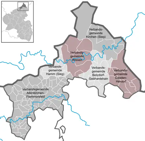 Karte: Verbands- und Ortsgemeinden im Landkreis Altenkirchen (Westerwald)