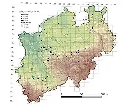Verbreitung von Myiasis-Meldungen bei Amphibien in Nordrhein-Westfalen bis 2023