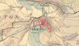 Die Zitadelle und die Stadtumwallung auf einer Stabskarte von 1866