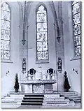 Innenansicht des Chores von St. Nikolaus in Veringenstadt nach der Renovation 1957.