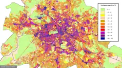 die Karte aus dem Berliner Geoportal auf Grundlage des Umweltatlases 2021/22 zeigt die Versiegelung von Flächen in Berlin 2021