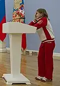 Die russische Turnerin Wiktoria Komowa im Trainingsanzug