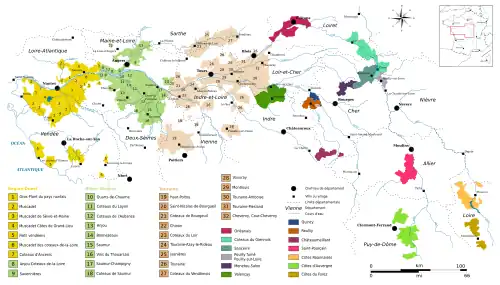Weinbaugebiet Loire innerhalb Frankreichs